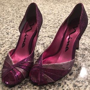 Nina pink and purple sparkly peep toes